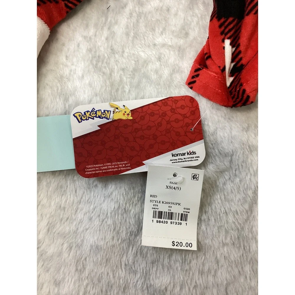 Pokemon Pikachu Kids Holiday Pajama Set Red Black Buffalo Plaid XS 4/5 NEW